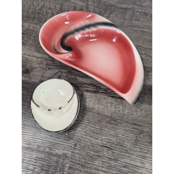 Vintage MCM Ashtray Cosmic Atomic Pink Black White Lot Of 2 1950s Ceramic Kitsch - Picture 2 of 16